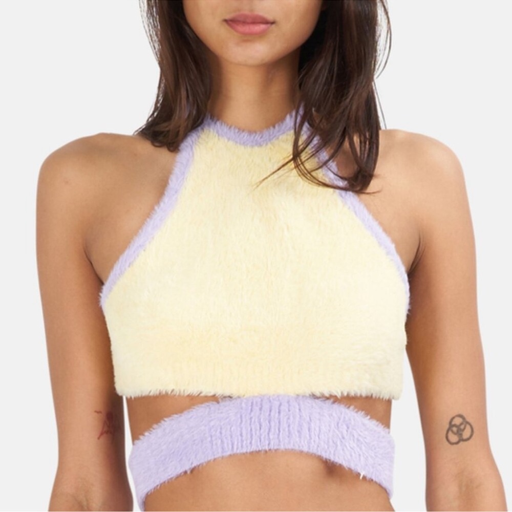 For Love & Lemons Maureen Fuzzy Knit Crop Top Aug sale - Picture 8 of 11